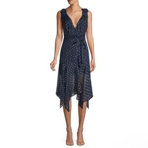 The Kooples Navy Asymmetrical Polka Dot Dress